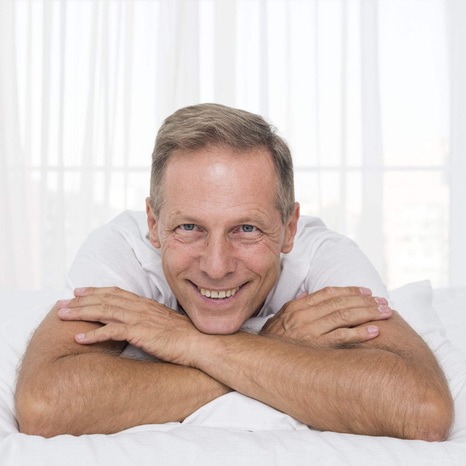 well rested older man after good nights sleep